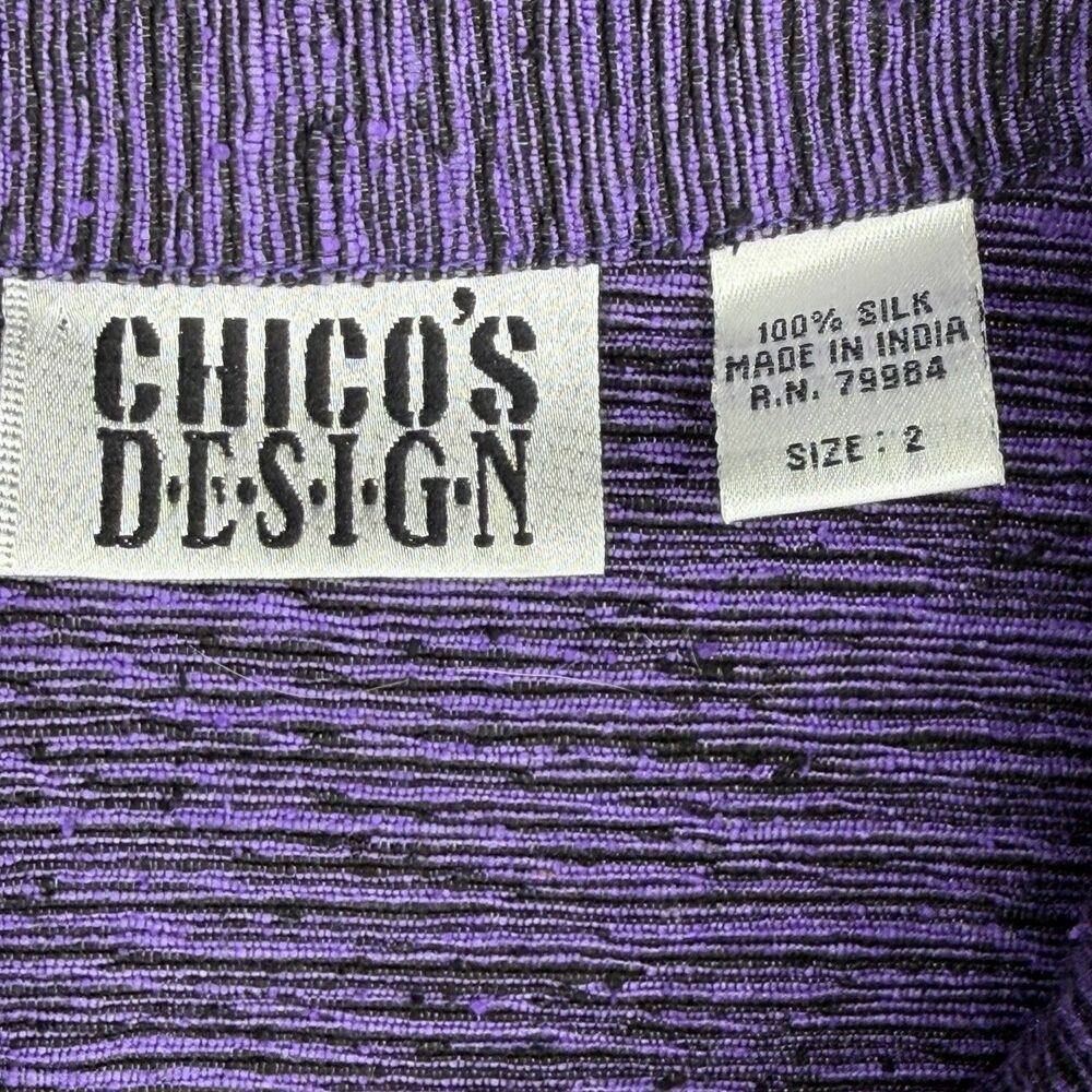 Chicos Design 100% Silk Top Size 2 - Large Purple Textured Button Down Blouse - Picture 3 of 16